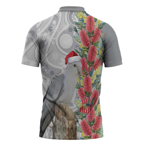 Blue Galah Mutation Christmas Australia Zipper Polo Shirt Falalalala Galalah Bottlebrush Grey Aboriginal Art - Aussie Hoodie