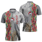 Blue Galah Mutation Christmas Australia Zipper Polo Shirt Falalalala Galalah Bottlebrush Grey Aboriginal Art - Aussie Hoodie