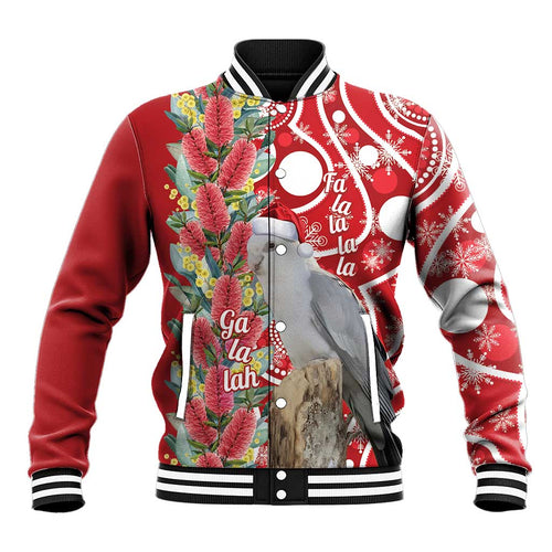 Blue Galah Mutation Christmas Australia Baseball Jacket Falalalala Galalah Bottlebrush Red Aboriginal Art - Aussie Hoodie