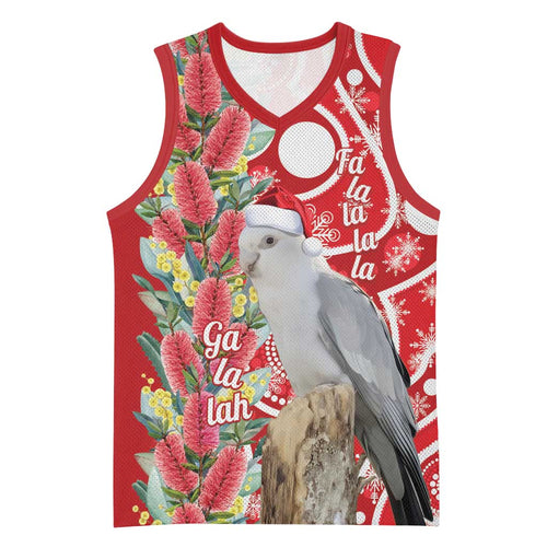 Blue Galah Mutation Christmas Australia Basketball Jersey Falalalala Galalah Bottlebrush Red Aboriginal Art - Aussie Hoodie
