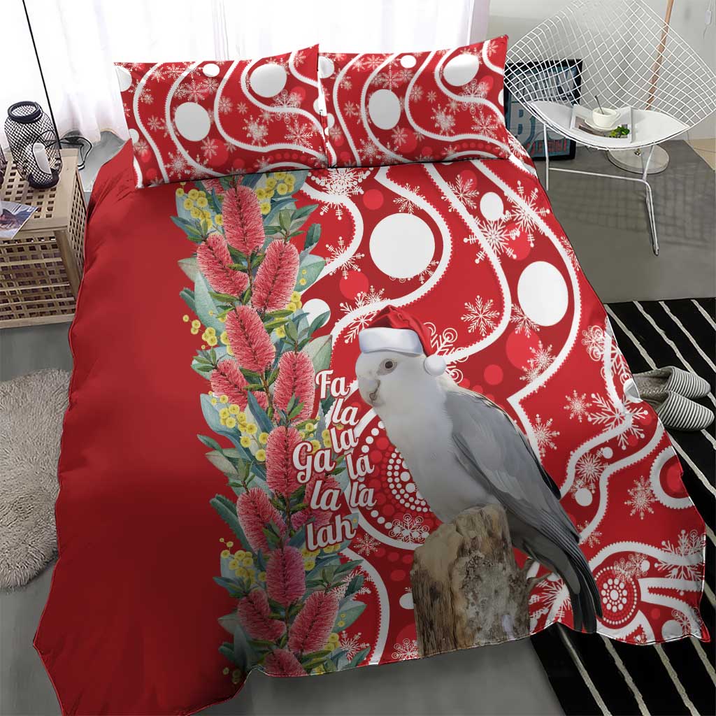 Blue Galah Mutation Christmas Australia Bedding Set Falalalala Galalah Bottlebrush Red Aboriginal Art - Aussie Hoodie
