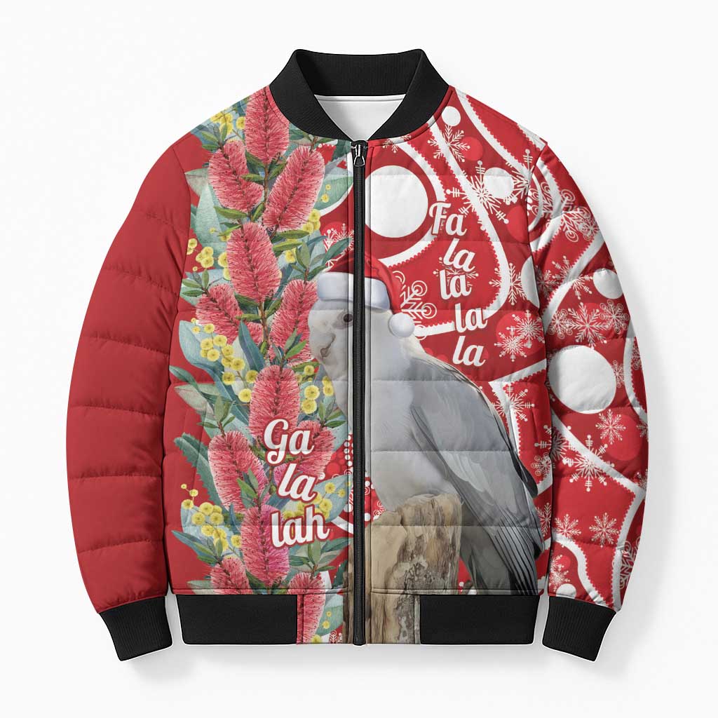 Blue Galah Mutation Christmas Australia Bomber Puffer Jacket Falalalala Galalah Bottlebrush Red Aboriginal Art - Aussie Hoodie