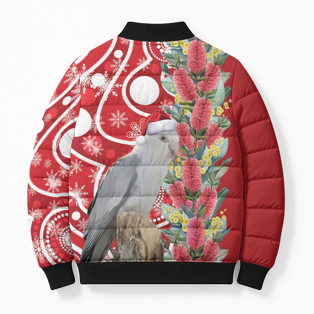 Blue Galah Mutation Christmas Australia Bomber Puffer Jacket Falalalala Galalah Bottlebrush Red Aboriginal Art - Aussie Hoodie