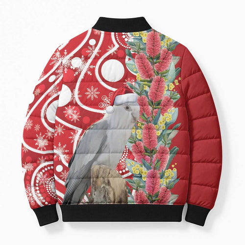 Blue Galah Mutation Christmas Australia Bomber Puffer Jacket Falalalala Galalah Bottlebrush Red Aboriginal Art - Aussie Hoodie