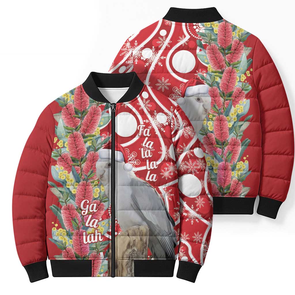 Blue Galah Mutation Christmas Australia Bomber Puffer Jacket Falalalala Galalah Bottlebrush Red Aboriginal Art - Aussie Hoodie