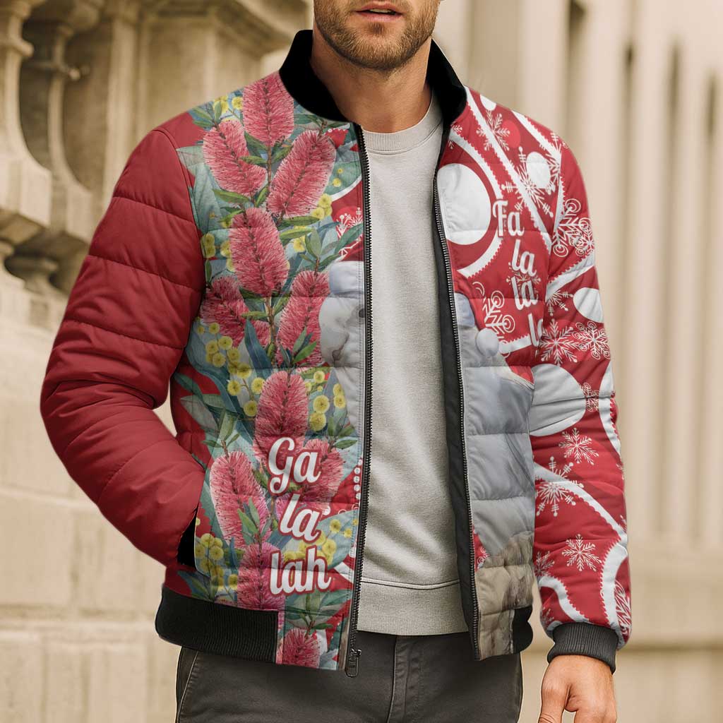 Blue Galah Mutation Christmas Australia Bomber Puffer Jacket Falalalala Galalah Bottlebrush Red Aboriginal Art - Aussie Hoodie