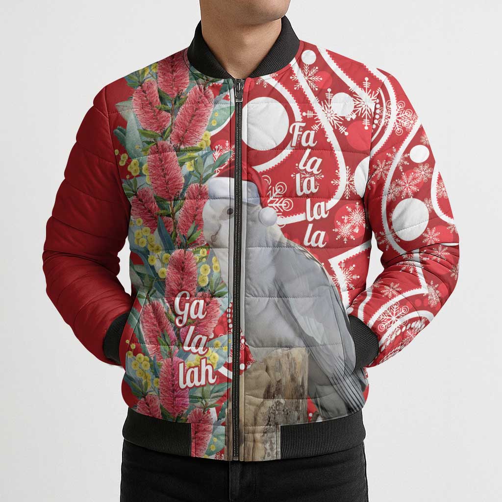 Blue Galah Mutation Christmas Australia Bomber Puffer Jacket Falalalala Galalah Bottlebrush Red Aboriginal Art - Aussie Hoodie