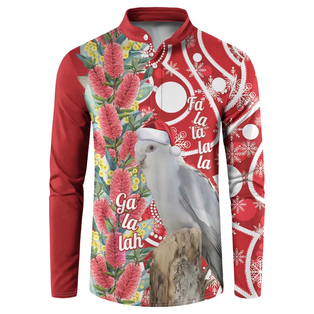 Blue Galah Mutation Christmas Australia Button Sweatshirt Falalalala Galalah Bottlebrush Red Aboriginal Art - Aussie Hoodie