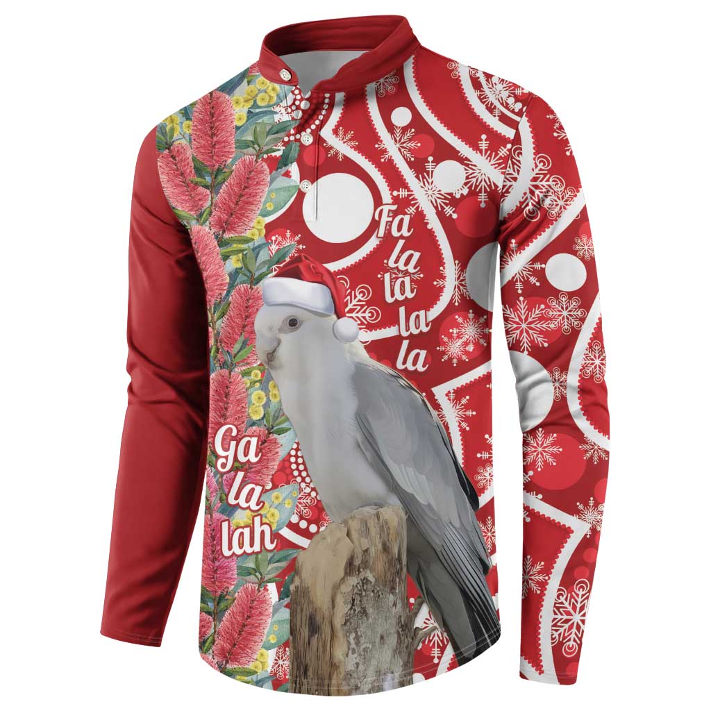 Blue Galah Mutation Christmas Australia Button Sweatshirt Falalalala Galalah Bottlebrush Red Aboriginal Art - Aussie Hoodie