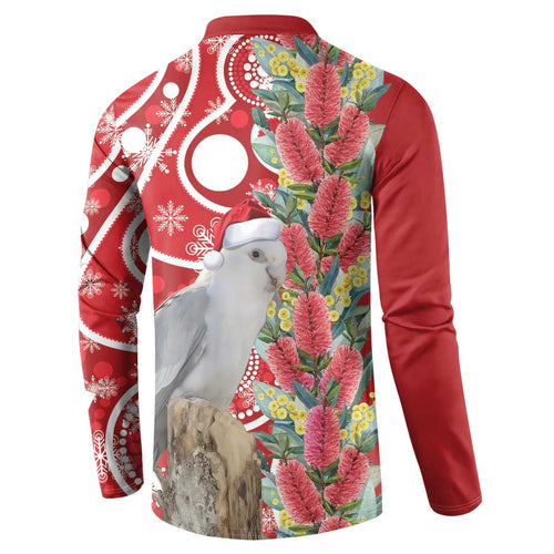 Blue Galah Mutation Christmas Australia Button Sweatshirt Falalalala Galalah Bottlebrush Red Aboriginal Art - Aussie Hoodie