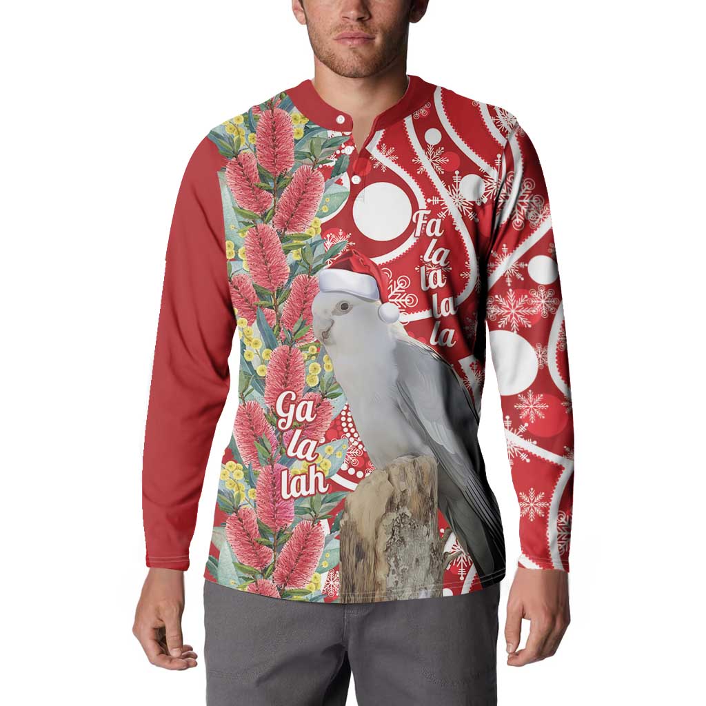 Blue Galah Mutation Christmas Australia Button Sweatshirt Falalalala Galalah Bottlebrush Red Aboriginal Art - Aussie Hoodie