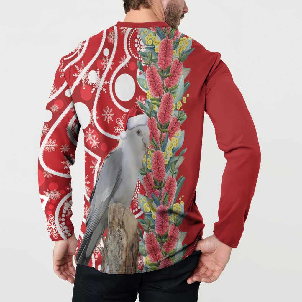Blue Galah Mutation Christmas Australia Button Sweatshirt Falalalala Galalah Bottlebrush Red Aboriginal Art - Aussie Hoodie