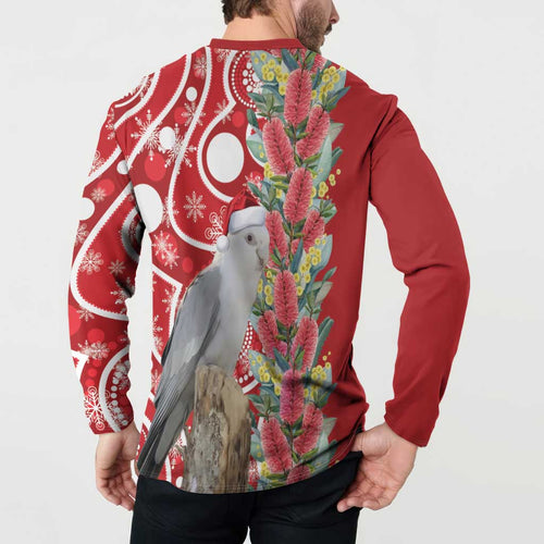 Blue Galah Mutation Christmas Australia Button Sweatshirt Falalalala Galalah Bottlebrush Red Aboriginal Art - Aussie Hoodie
