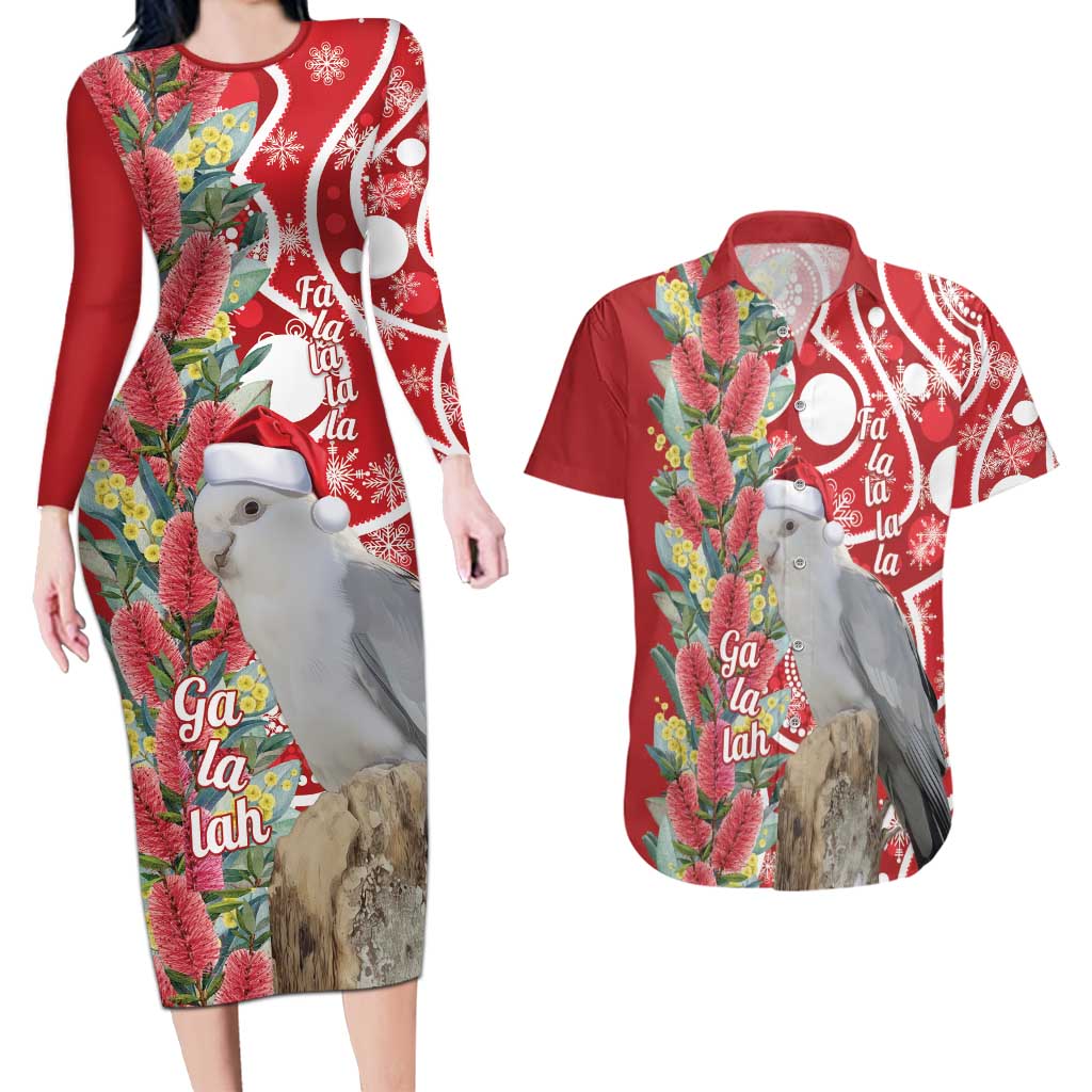 Blue Galah Mutation Christmas Australia Couples Matching Long Sleeve Bodycon Dress and Hawaiian Shirt Falalalala Galalah Bottlebrush Red Aboriginal Art - Aussie Hoodie