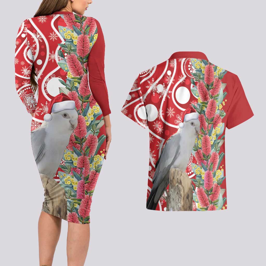 Blue Galah Mutation Christmas Australia Couples Matching Long Sleeve Bodycon Dress and Hawaiian Shirt Falalalala Galalah Bottlebrush Red Aboriginal Art - Aussie Hoodie