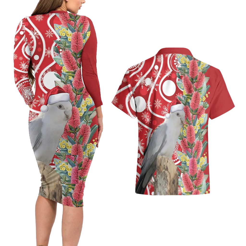 Blue Galah Mutation Christmas Australia Couples Matching Long Sleeve Bodycon Dress and Hawaiian Shirt Falalalala Galalah Bottlebrush Red Aboriginal Art - Aussie Hoodie