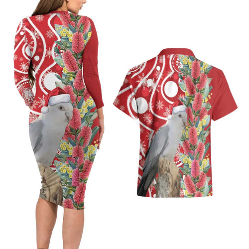 Blue Galah Mutation Christmas Australia Couples Matching Long Sleeve Bodycon Dress and Hawaiian Shirt Falalalala Galalah Bottlebrush Red Aboriginal Art - Aussie Hoodie