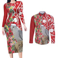 Blue Galah Mutation Christmas Australia Couples Matching Long Sleeve Bodycon Dress and Long Sleeve Button Shirt Falalalala Galalah Bottlebrush Red Aboriginal Art - Aussie Hoodie