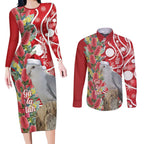 Blue Galah Mutation Christmas Australia Couples Matching Long Sleeve Bodycon Dress and Long Sleeve Button Shirt Falalalala Galalah Bottlebrush Red Aboriginal Art - Aussie Hoodie
