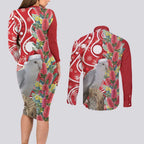 Blue Galah Mutation Christmas Australia Couples Matching Long Sleeve Bodycon Dress and Long Sleeve Button Shirt Falalalala Galalah Bottlebrush Red Aboriginal Art - Aussie Hoodie
