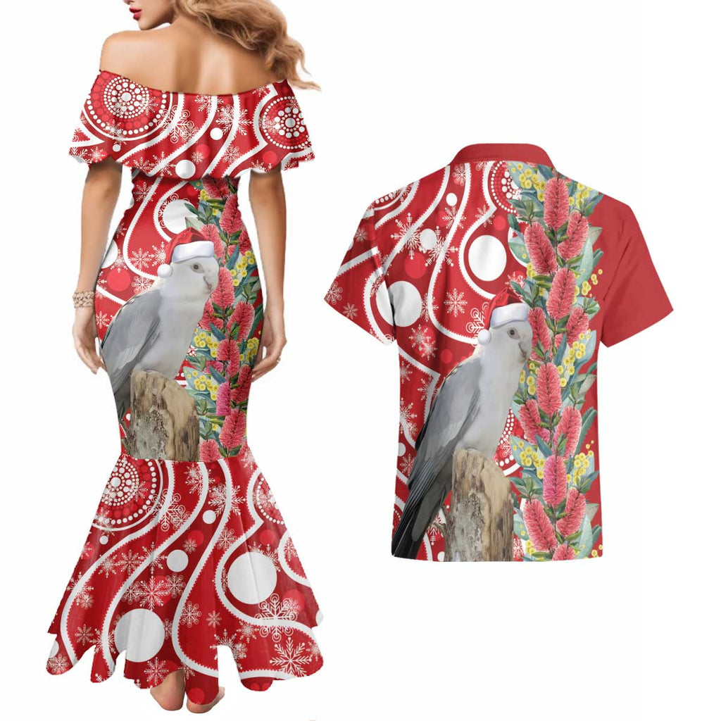 Blue Galah Mutation Christmas Australia Couples Matching Mermaid Dress and Hawaiian Shirt Falalalala Galalah Bottlebrush Red Aboriginal Art - Aussie Hoodie