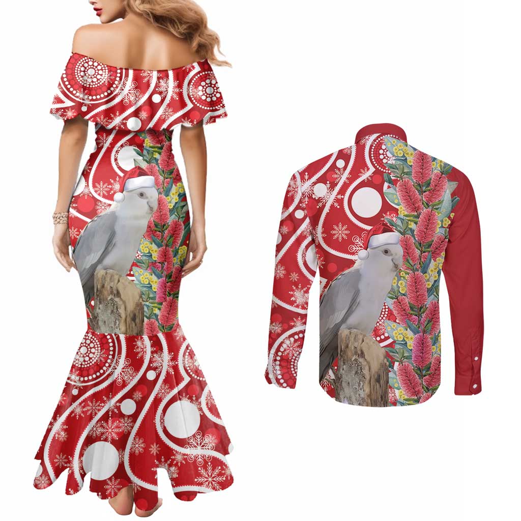 Blue Galah Mutation Christmas Australia Couples Matching Mermaid Dress and Long Sleeve Button Shirt Falalalala Galalah Bottlebrush Red Aboriginal Art - Aussie Hoodie