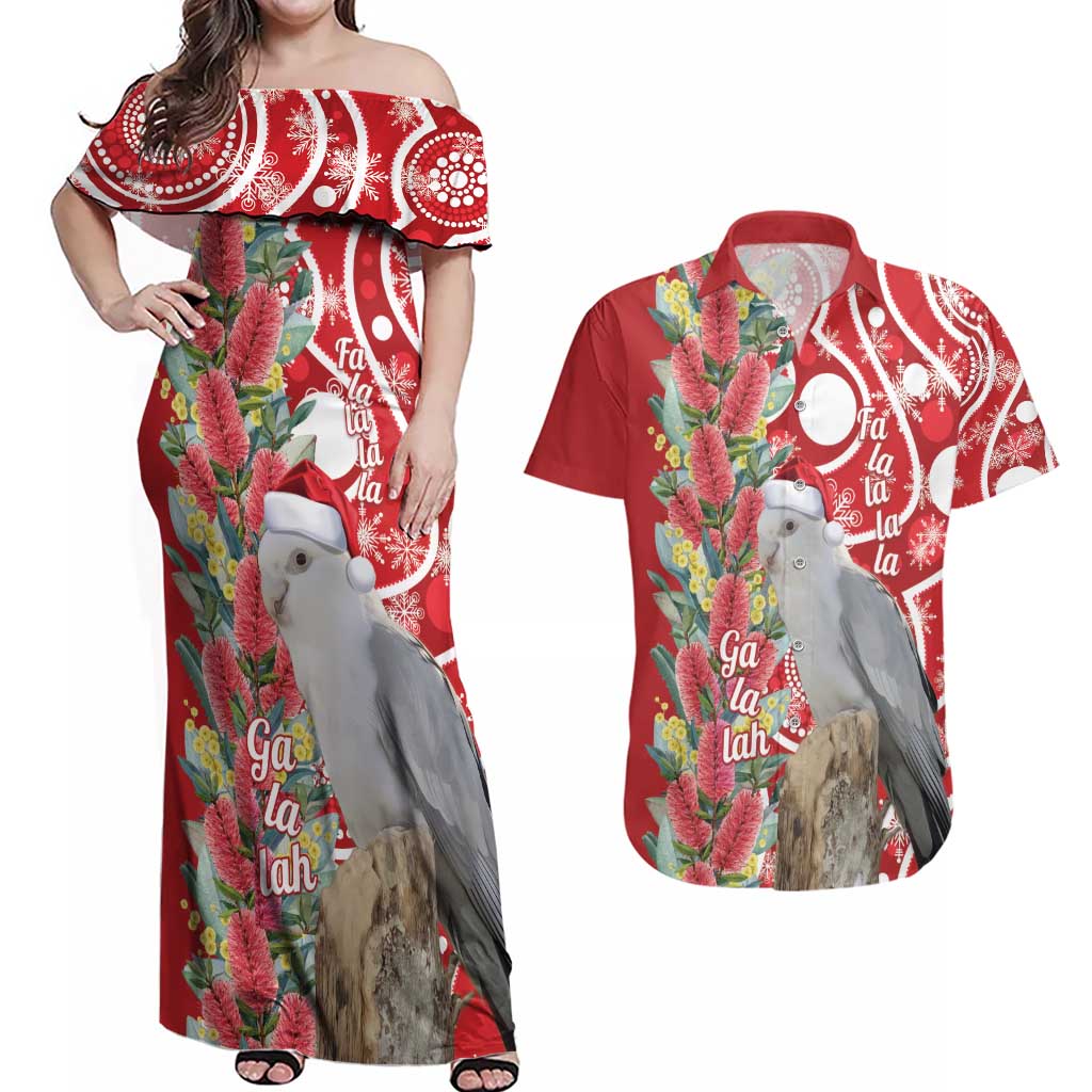 Blue Galah Mutation Christmas Australia Couples Matching Off Shoulder Maxi Dress and Hawaiian Shirt Falalalala Galalah Bottlebrush Red Aboriginal Art - Aussie Hoodie