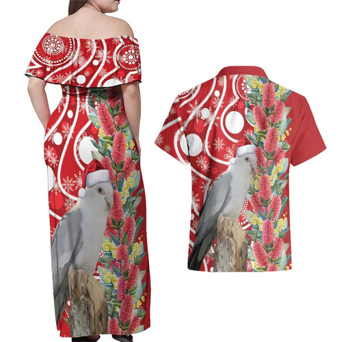 Blue Galah Mutation Christmas Australia Couples Matching Off Shoulder Maxi Dress and Hawaiian Shirt Falalalala Galalah Bottlebrush Red Aboriginal Art - Aussie Hoodie