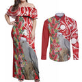Blue Galah Mutation Christmas Australia Couples Matching Off Shoulder Maxi Dress and Long Sleeve Button Shirt Falalalala Galalah Bottlebrush Red Aboriginal Art - Aussie Hoodie