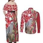 Blue Galah Mutation Christmas Australia Couples Matching Off Shoulder Maxi Dress and Long Sleeve Button Shirt Falalalala Galalah Bottlebrush Red Aboriginal Art - Aussie Hoodie