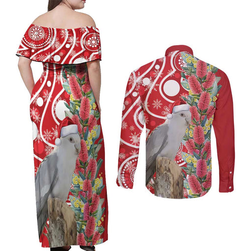 Blue Galah Mutation Christmas Australia Couples Matching Off Shoulder Maxi Dress and Long Sleeve Button Shirt Falalalala Galalah Bottlebrush Red Aboriginal Art - Aussie Hoodie
