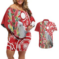 Blue Galah Mutation Christmas Australia Couples Matching Off Shoulder Short Dress and Hawaiian Shirt Falalalala Galalah Bottlebrush Red Aboriginal Art - Aussie Hoodie