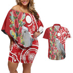 Blue Galah Mutation Christmas Australia Couples Matching Off Shoulder Short Dress and Hawaiian Shirt Falalalala Galalah Bottlebrush Red Aboriginal Art - Aussie Hoodie