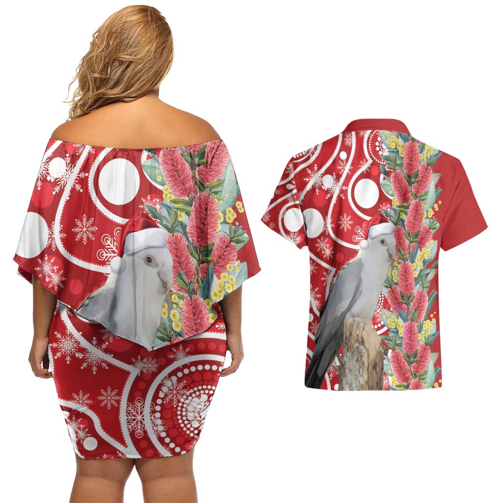 Blue Galah Mutation Christmas Australia Couples Matching Off Shoulder Short Dress and Hawaiian Shirt Falalalala Galalah Bottlebrush Red Aboriginal Art - Aussie Hoodie