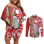Blue Galah Mutation Christmas Australia Couples Matching Off Shoulder Short Dress and Long Sleeve Button Shirt Falalalala Galalah Bottlebrush Red Aboriginal Art - Aussie Hoodie
