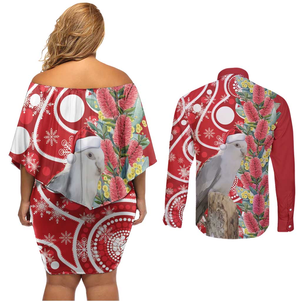 Blue Galah Mutation Christmas Australia Couples Matching Off Shoulder Short Dress and Long Sleeve Button Shirt Falalalala Galalah Bottlebrush Red Aboriginal Art - Aussie Hoodie