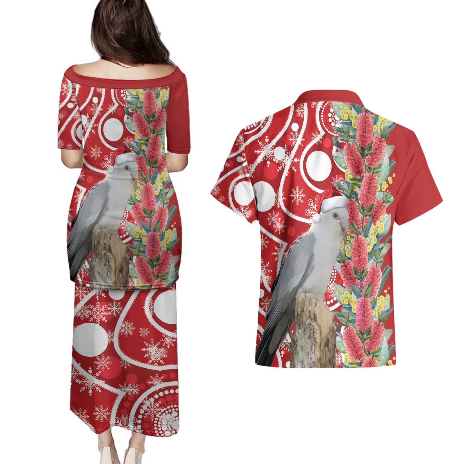 Blue Galah Mutation Christmas Australia Couples Matching Puletasi and Hawaiian Shirt Falalalala Galalah Bottlebrush Red Aboriginal Art - Aussie Hoodie