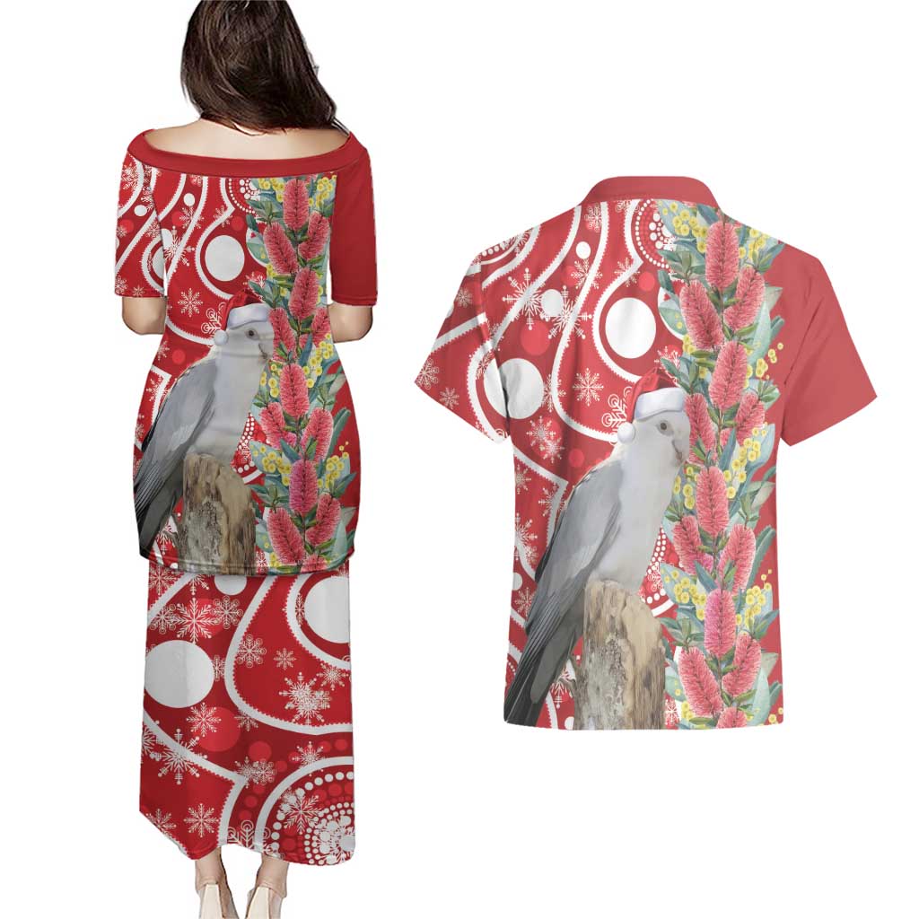 Blue Galah Mutation Christmas Australia Couples Matching Puletasi and Hawaiian Shirt Falalalala Galalah Bottlebrush Red Aboriginal Art - Aussie Hoodie