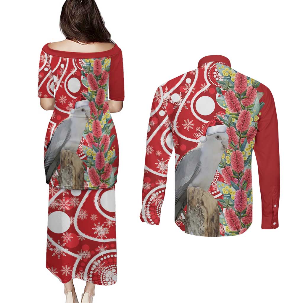 Blue Galah Mutation Christmas Australia Couples Matching Puletasi and Long Sleeve Button Shirt Falalalala Galalah Bottlebrush Red Aboriginal Art - Aussie Hoodie