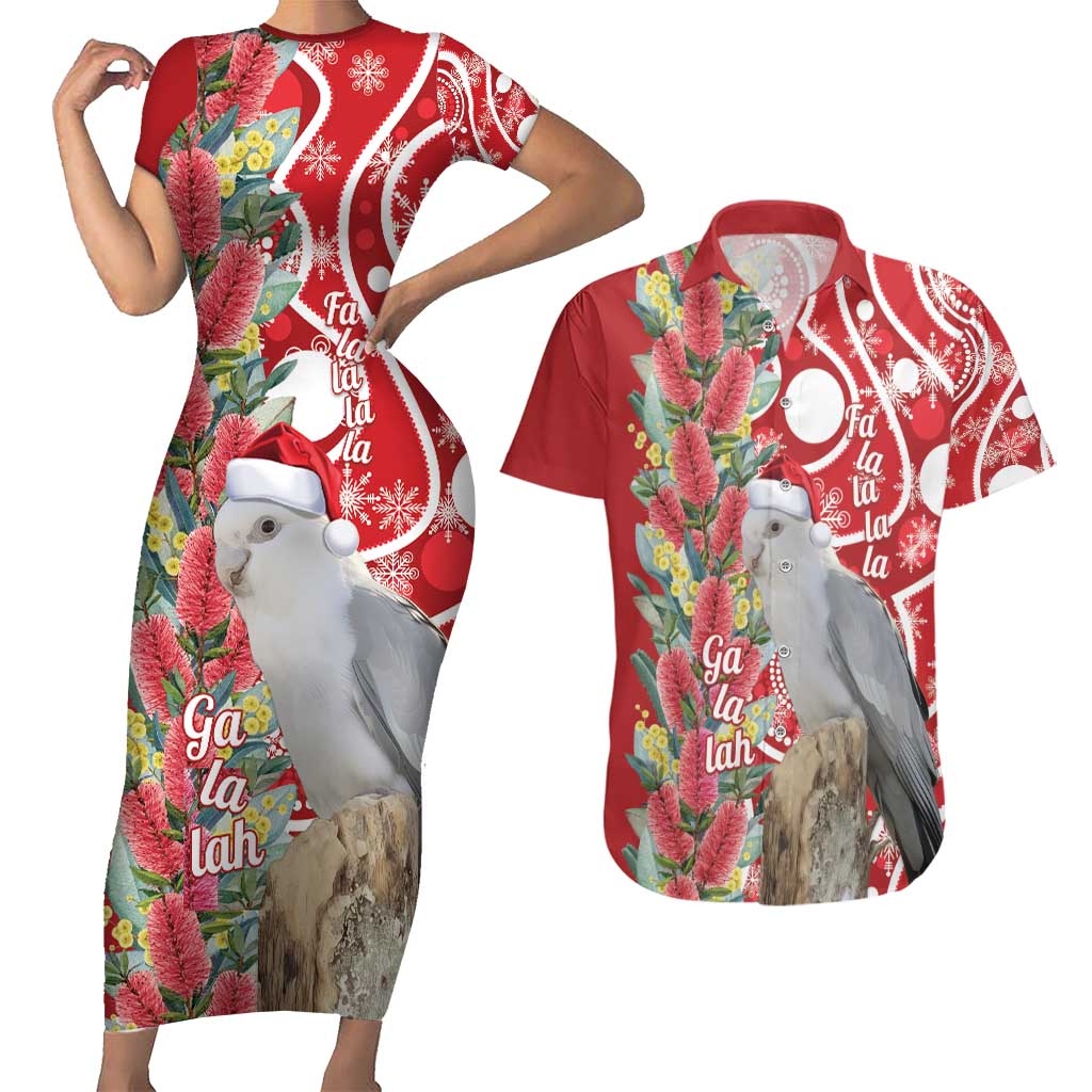 Blue Galah Mutation Christmas Australia Couples Matching Short Sleeve Bodycon Dress and Hawaiian Shirt Falalalala Galalah Bottlebrush Red Aboriginal Art - Aussie Hoodie