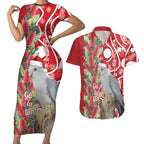 Blue Galah Mutation Christmas Australia Couples Matching Short Sleeve Bodycon Dress and Hawaiian Shirt Falalalala Galalah Bottlebrush Red Aboriginal Art - Aussie Hoodie