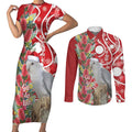Blue Galah Mutation Christmas Australia Couples Matching Short Sleeve Bodycon Dress and Long Sleeve Button Shirt Falalalala Galalah Bottlebrush Red Aboriginal Art - Aussie Hoodie