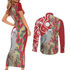 Blue Galah Mutation Christmas Australia Couples Matching Short Sleeve Bodycon Dress and Long Sleeve Button Shirt Falalalala Galalah Bottlebrush Red Aboriginal Art - Aussie Hoodie