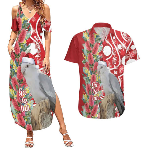Blue Galah Mutation Christmas Australia Couples Matching Summer Maxi Dress and Hawaiian Shirt Falalalala Galalah Bottlebrush Red Aboriginal Art - Aussie Hoodie
