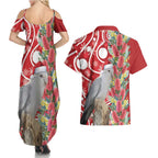 Blue Galah Mutation Christmas Australia Couples Matching Summer Maxi Dress and Hawaiian Shirt Falalalala Galalah Bottlebrush Red Aboriginal Art - Aussie Hoodie