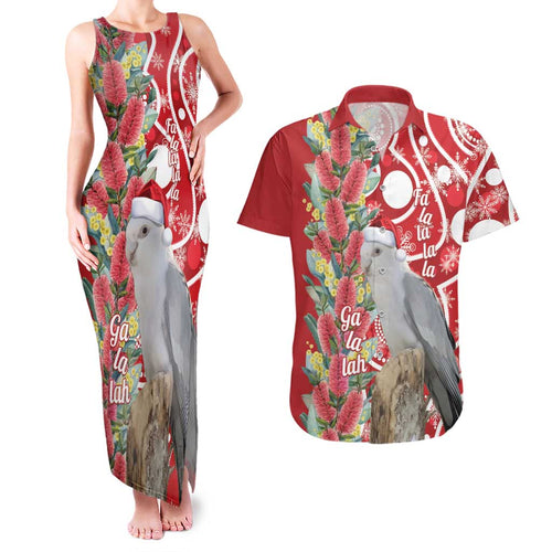 Blue Galah Mutation Christmas Australia Couples Matching Tank Maxi Dress and Hawaiian Shirt Falalalala Galalah Bottlebrush Red Aboriginal Art - Aussie Hoodie