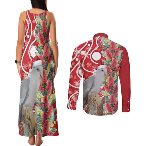 Blue Galah Mutation Christmas Australia Couples Matching Tank Maxi Dress and Long Sleeve Button Shirt Falalalala Galalah Bottlebrush Red Aboriginal Art - Aussie Hoodie