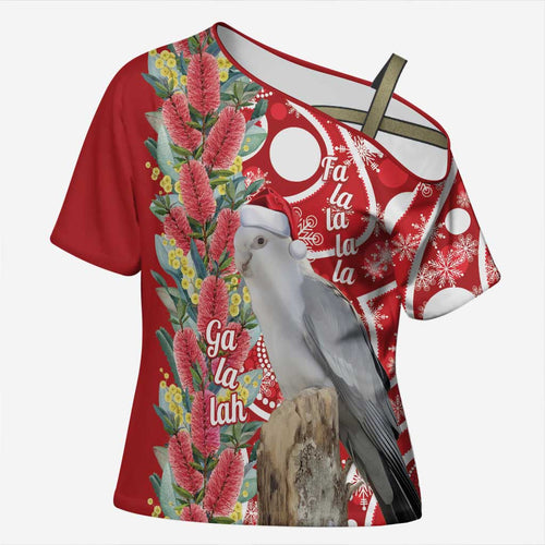 Blue Galah Mutation Christmas Australia Cross Shoulder Shirt Falalalala Galalah Bottlebrush Red Aboriginal Art - Aussie Hoodie