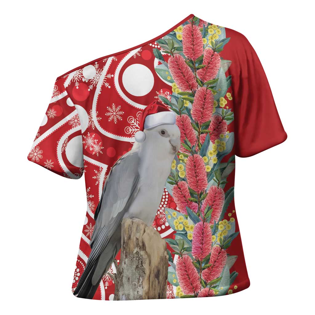 Blue Galah Mutation Christmas Australia Cross Shoulder Shirt Falalalala Galalah Bottlebrush Red Aboriginal Art - Aussie Hoodie