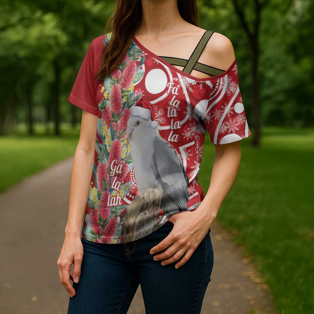 Blue Galah Mutation Christmas Australia Cross Shoulder Shirt Falalalala Galalah Bottlebrush Red Aboriginal Art - Aussie Hoodie